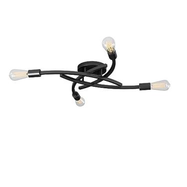 Imagem de OUKAARY Luminária De Teto Industrial Semi-Embutida De 4 Luzes, Lustre Sputnik Moderno De Metal Preto Retrô, Luzes De Teto De Meados Do Século Com Base De Lâmpada E26 Para Cozinha De Fazenda, Sala