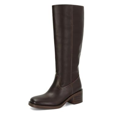 Imagem de DOEYG Botas De Cano Alto Marrons Para Mulheres, Bico Quadrado, Botas De Montaria, Salto Grosso E Alto, Cano Largo, Botas Confortáveis Para Motociclista, Tamanho 7,5, Marrom Chocolate