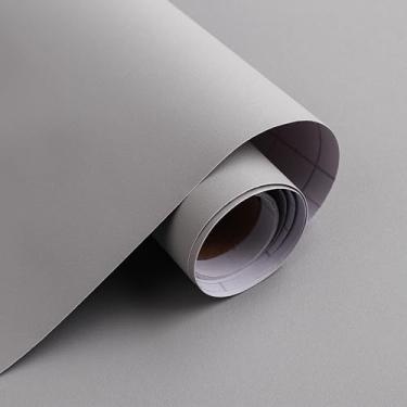 Imagem de Micpolo Papel de parede cinza de 39,9 cm x 1,999 cm Papel de parede sólido papel de parede cinza para contato fosco para armário autoadesivo para bancadas de cozinha