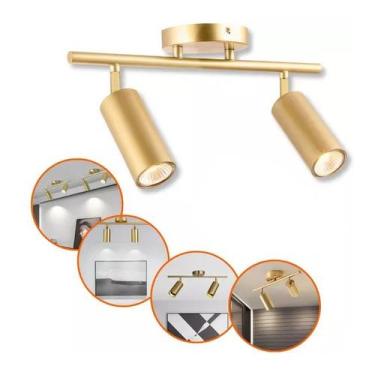 Imagem de Luminária Dupla Led Spot Teto Gu10 Gold Dourada Iluminação - Vled