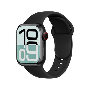 Imagem de SRena Pulseira SBC1A para Apple Watch Ultra 2, S10, S9, S8, S7, S6, S5, S4, S3, S2, S1, SE - Pulseira de silicone, preta, 41 mm, 40 mm, 38 mm - Pulseira esportiva, moderna, respirável - Fecho dobrável