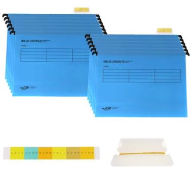 Imagem de 12 pastas de arquivo suspensas com abas e inserções de cartão, arquivos de suspensão A4 para arquivos, suporte de arquivos de suspensão à prova d'água com design de aba ajustável para escritório em