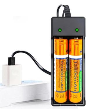 Imagem de Carregador USB Duplo Com 2 Baterias 18650 12800mAh, LED de Carga e Des