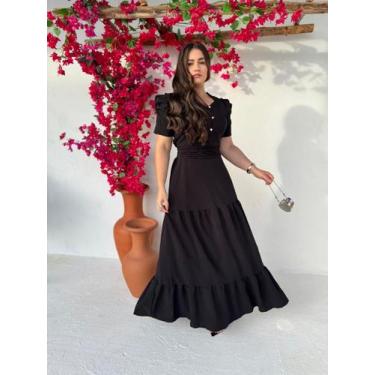 Imagem de Vestido Longo Rodado com Manga Curta Elegante de Festa - Fashion, Pret