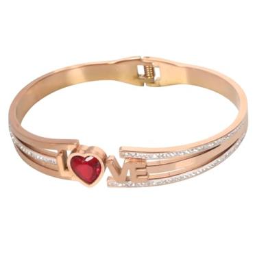 Imagem de Touchstone Pulseira feminina indiana feita à mão com cristais redondos brancos em formato de coração esmaltado Meenakari vermelho rubi falso expressões amorosas designer visual encantador operável