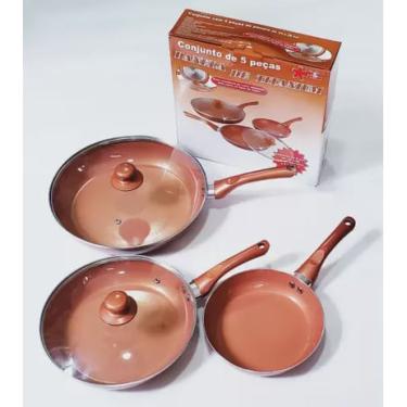 Imagem de Kit Jogo De Panela Frigideira Revestida Cerâmica Titânio Antiaderente 5 Peças 3 Panelas...