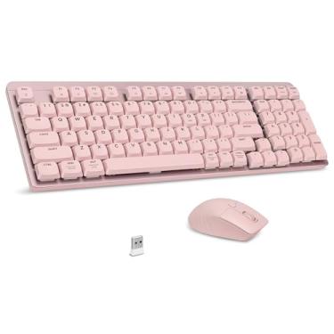Imagem de LeadsaiL Teclado e mouse mecânico sem fio FA98, teclado mecânico sem fio de 2,4 GHz e mouse silencioso, interruptor vermelho de perfil baixo, teclado compacto 96% fino de 98 teclas para Windows/MacOS
