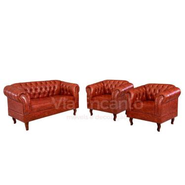 Imagem de Conjunto Poltronas E Namoradeira Chesterfield Duque Pinhão