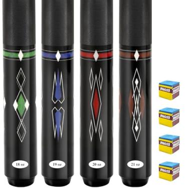 Imagem de FESHIR Conjunto de 4 bastões de sinuca feitos de madeira de bordo premium, inclui 4 gizes de bilhar extras para tacos de sinuca, 147 cm para bares de bilhar para jogadores profissionais de bilhar