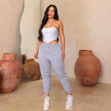 Imagem de Calça de Moletom Feminina Forrada Franelada bolso e punho jogguer Tend