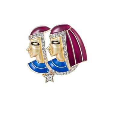 Imagem de Broche de esmalte vintage feminino banhado a ouro moderno CZ cristal Cleópatra lapela vestido elegante ou bolsa de chapéu acessórios de gravata joias para festas de fim de ano, 1.69 Inches, Metal