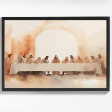 Imagem de Arte de parede de Jesus emoldurada representação cênica da última ceia pôster para decoração de parede de sala de igreja - impressão em tela de arte cristã imagem pendurar para casa sala de estar