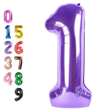 Imagem de 1 Balloons Number for First Birthday, Balloon Numbers 40 Inch, Purple Balloon for Baby Shower, Big Foil Baloon for 1, 11, 21, 100 Birthday Wedding Anniversary Party