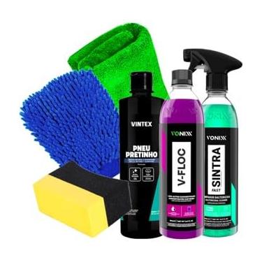 Imagem de Kit Estética Automotiva Produto para Lavar Moto Carro Shampoo V-Floc Vonixx Sintra Pretinho Luva Toalha Aplicador