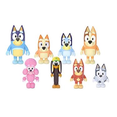 Imagem de Bluey Family and Friends - pacote de 8 figuras articuladas de ação de 6,35 cm, Bluey, Bingo, Bandit (pai), Chilli (mãe), Coco, Snickers, Rusty e Muffin, brinquedo oficial colecionável