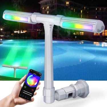 Imagem de Fonte de piscina para piscinas enterradas e acima: irrigador de cascata com pulverizador duplo ajustável com luzes LED de 16 cores para resfriamento e natação ao ar livre