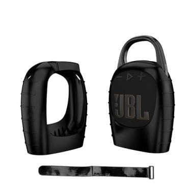 Imagem de Hzycwgone Capa de silicone para JBL Clip 5 Mini alto-falante Bluetooth portátil, para JBL Clip 5 para viagem bolsa de transporte com capa protetora acessórios com fita adesiva (preto)