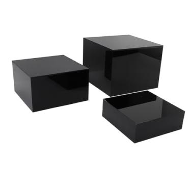 Imagem de Risers de Exibição Acrílica, 3pcs Cubo Acrílico Display Risers de Ninho, Risers de Alimentos para Mesa de Buffet, Prateleira de Exibição para Cupcake, Jóias, Perfume, Risers de (Preto)