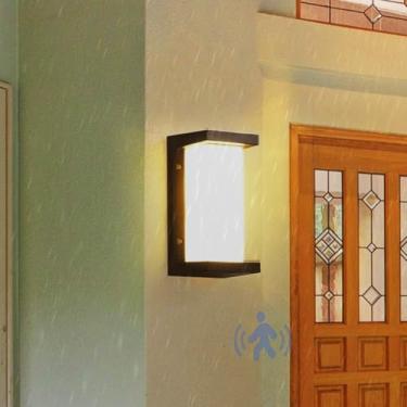 Imagem de Luminária de parede externa com sensor de movimento IP65 à prova d'água arandela de parede de segurança externa quadrada moderna LED preto lâmpada de parede de alumínio jardim porta frontal pátio