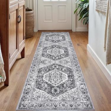Imagem de KOZYFLY Corredores para corredores de 6 x 18 m lavável tapete de corredor de cozinha boho para entrada interior impresso tapete de lã sintética para quarto cozinha hall, cinza