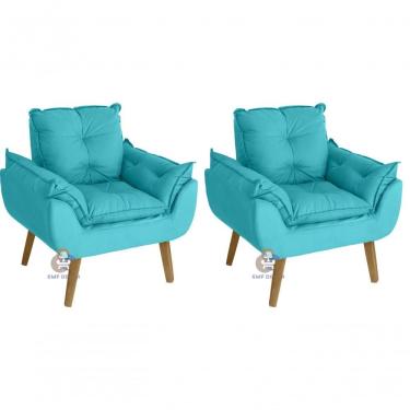 Imagem de Kit 02 Poltrona Opala Azul Turquesa