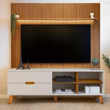 Imagem de Rack Com Painel Para Tv Até 75 Polegadas Com Led Impressão Ripada 3d Verona/liverpool Pinho/off White