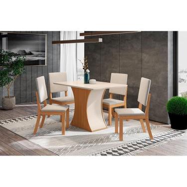 Imagem de Mesa Para Cozinha Luiza Sc42 + Tampo Madeirado Vidro Curvo 120x80cm Nature-off White - Henn