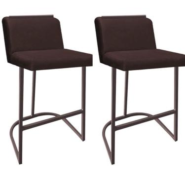 Imagem de Kit 02 Banquetas Com Encosto Confort Bistrô Cozinha Ferro Marrom Suede Marrom Amey Decor
