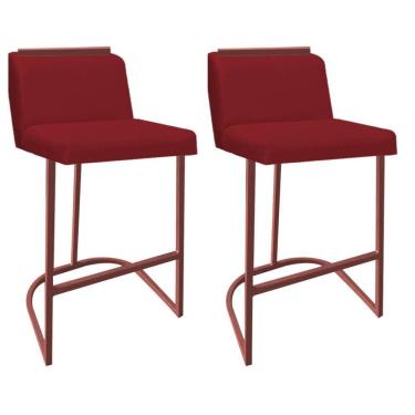 Imagem de Kit 02 Banquetas Com Encosto Confort Bistrô Cozinha Ferro Bronze Sintético Vermelho Amey Decor