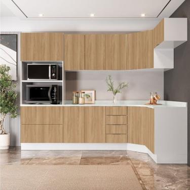Imagem de Cozinha Modulada 7 Peças Com Tampo 3 Aéreos 3 Balcões E Torre Quente Ipanema Amadeirado