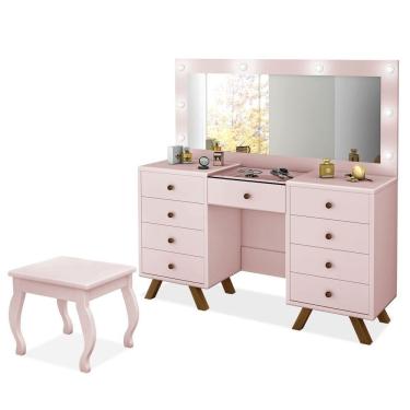 Imagem de Penteadeira 9 Gavetas Com Banqueta Cristal Rosê