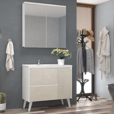 Imagem de Gabinete De Banheiro 90cm Com Lavatório E Armário Ref 910 Branco Arenito