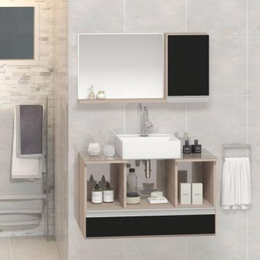 Imagem de Conjunto Gabinete Venus 80cm Madeirado Preto