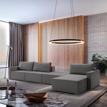 Imagem de Sofá Modulado Com Chaise, Puff E Módulos Soltos 405cm Cinza
