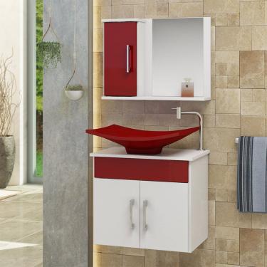 Imagem de Conjunto Gabinete Banheiro 3 Portas Bali - Vinho - Com Cuba Vinho - Vermelho