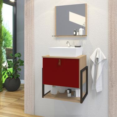 Imagem de Gabinete De Banheiro Vegas 1 Prateleira 1 Porta 45cm Freijó E Vinho - Vermelho