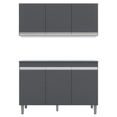 Imagem de Armário Aéreo Andréia E Balcão Gabinete Para Pia Com Tampo Manu 120cm Cinza - Ajl Móveis