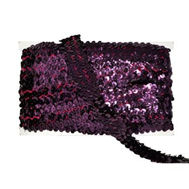 Imagem de Mandala Crafts Acabamento de fita elástica de lantejoulas - 2,5 cm de acabamento elástico de lantejoulas bordô para costura de vestido - Faixa de lantejoulas elásticas metálicas de 10 metros de tecido