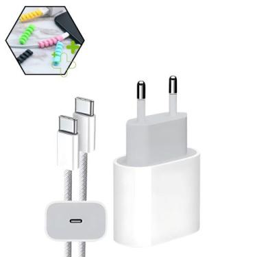 Imagem de Carregador Turbo Fonte 20w + Cabo USB-C Trançado Compatível iPhone 15 