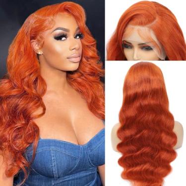 Imagem de Boumon Peruca De Renda Frontal Ruiva, Cabelo Humano Pré-Arrancado, Densidade 200%, Ondulado, Hd, 88J, Colorido, 13X4, Sem Cola, 26"