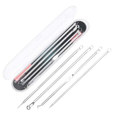Imagem de Removedor Inox De Cravo Kit 4 Agulhas Cureta Remove Acne Espinha - Kit