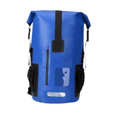 Imagem de YIJU Mochila seca com tampa de enrolar à prova d'água de 55L, bolsa seca ergonômica de PVC com design para caiaque e barco, Azul