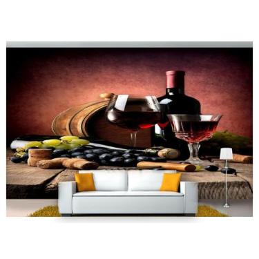 Imagem de Papel De Parede Barril Vinho Cacho De Uva 3D Al239 - Você Decora