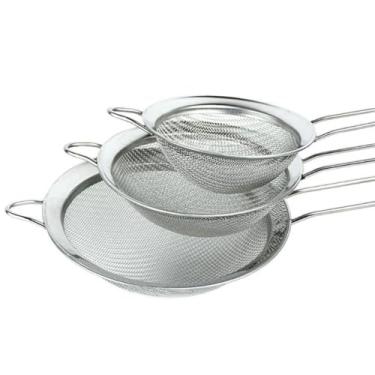 Imagem de Conjunto Kit Peneiras em Aço Inox 3 Peças 8cm/10cm/12cm Cabos Ergonômicos Para Coar Polvilhar