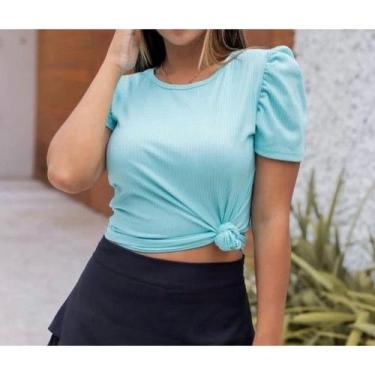 Imagem de Blusa canelada gola rasa manga curta bufante - Filó Modas