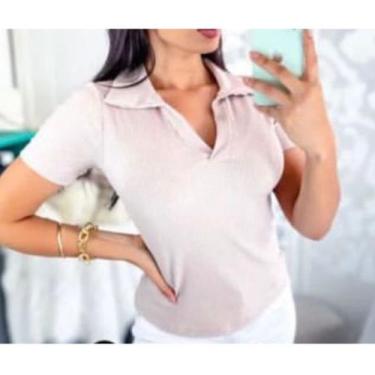 Imagem de Blusa polo feminina canelada manga curta moda tendencia - Filó Modas