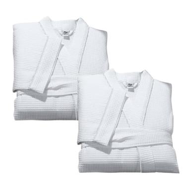 Imagem de Kit 2 Roupão Branco Teka Golden Atoalhado Piquet Unissex Hotel Spa