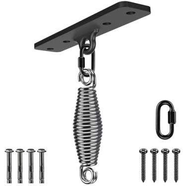 Imagem de Dolibest Gancho de saco pesado, gancho de montagem de teto de parede para sacos de pancada, sistemas de treinamento de força de peso corporal, suporte de viga de madeira com mola e 2 mosquetões, 4