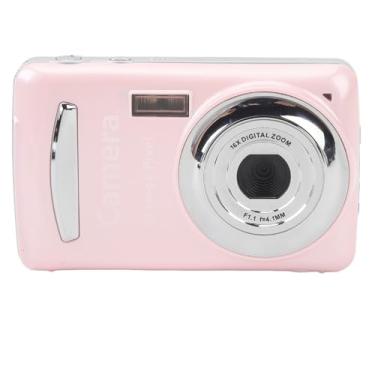Imagem de Câmera digital, câmera compacta de bolso de 16 MP 1080p com tela de 2,4 polegadas, foco automático de zoom de 16X, antivibração, câmera de vlogging portátil, para meninos e meninas (rosa)