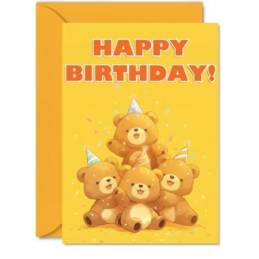 Imagem de Cartões de aniversário de ursinho de pelúcia para ela - pirâmide de animais de festa - Cartão de feliz aniversário para mãe, pai, irmão, irmã, tio, primo, amigo, família, colega A5, cartões